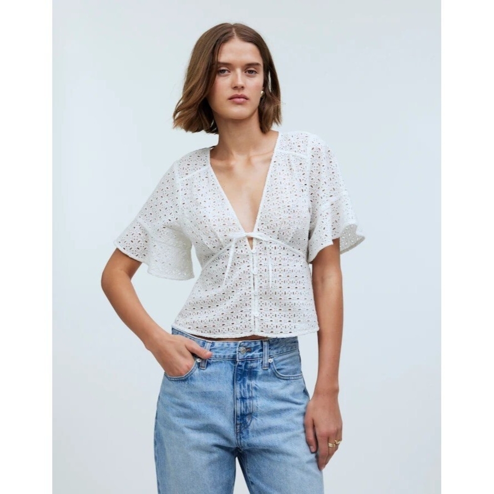 Madewell Ivory Eyelet V-Neck Blouse